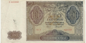 Poland 100 Zlotych 1941 Banknote