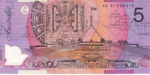 1997 $5 polymer note. AU97 test note scarce Banknote