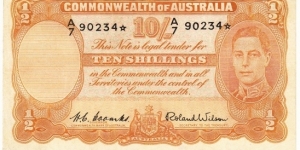 1952 10 Shillings star note. Coombs / Wilson Banknote