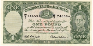 1952 1 pound star note. Coombs / Wilson Banknote