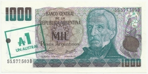 Argentina 1 Austral (1000 Pesos Argentinos) ND(1985) Banknote