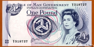 Isle of Man | 
1 Pound, 1991 | 

Obverse: Queen Elisabeth II, Manx Triskelion, and Map outline | 
Reverse: Tynwald Hill at St. John's | 
Watermark: Manx Triskelion | Banknote