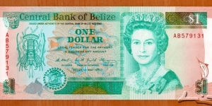 Belize |
1 Dollar, 1990 | 

Obverse: Queen Elisabeth II, Caribbean spiny lobster, and National Coat of Arms | 
Reverse: Reverse: Marine life of Belize |  | 
Watermark: Carved head of the Sleeping Giant | Banknote