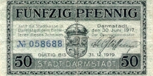 50 Pf. Notgeld city of Darmstadt Banknote