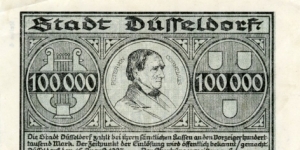 100.000 Mark Dusseldorf Notgeld Banknote