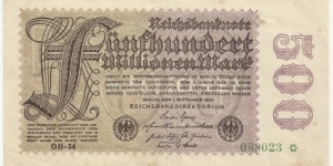 Germany-Weimar 500 Million Mark 1923 Banknote