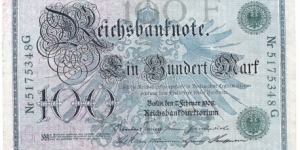100 Mark(German Empire 1908/ Green Seal) Banknote