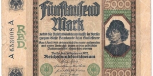 5000 Mark(Weimar Republic 1922)  Banknote