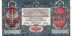 100 Marek - Zarząd Generał-Gubernatorstwa Warszawskiego Banknote