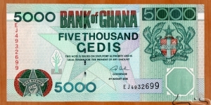 Ghana | 
5,000 Cedis, 2006 | 

Obverse: Black star, fist, and 