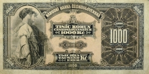 1000 Korun Ceskoslovenskych - Specimen Banknote