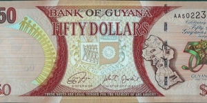 Guyana 2016 50 Dollars.

50 Years of Independence.

Cut unevenly. Banknote