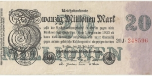 Germany Weimar 20 Million Mark 1923 Banknote