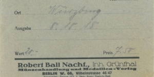 Notgeld:
Envelope for the Wurzburg Banknote