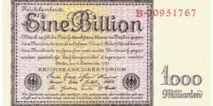 1.000.000.000.000 Mark(Weimar Republic 1923/ Modern Reprint) Banknote