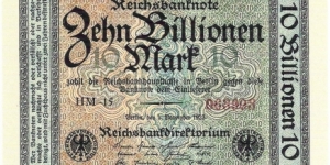 10.000.000.000.000 Mark(Weimar Republic 1923/ Modern Reprint) Banknote