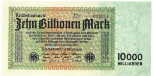 10.000.000.000.000 Mark(Weimar Republic 1923/ Modern Reprint) Banknote