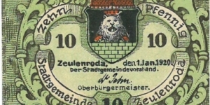 Notgeld:
Verkehrsausgaben
Zeuienroda Banknote