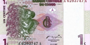 1 Centime - Banque Centrale du Congo Banknote