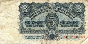 Czechoslovakia 3 Koruny Banknote