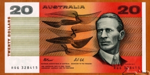 Australia | 
20 Dollar, 1991 | 

Obverse: Portrait of Sir Charles Kingsford Smith (1897-1935), often called by his nickname Smithy, was an early Australian aviator. In 1928, he earned global fame when he made the first trans-Pacific flight from the United States to Australia | 
Reverse: Portrait of Lawrence Hargrave (1850-1915), was an Australian engineer, explorer, astronomer, inventor and aeronautical pioneer | 
Watermark: Captain James Cook | Banknote