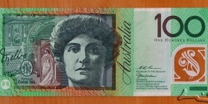 Australia | 
100 Dollars, 1999 | 

Obverse: Portrait of Dame Nellie Melba (born Helen Porter Mitchell) (1861-1931), was an Australian operatic soprano and became one of the most famous singers of the late Victorian era and the early 20th century. She took the pseudonym 