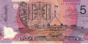 1995 $5 polymer note. KC95 Last Prefix (Wide Orientation bands). Scarce  Banknote