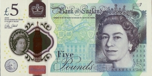 England N.D. (2016) 5 Pounds.

The first polymer note type from England. Banknote