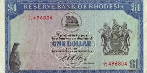 Rhodesia 1974 1 Dollar. Banknote