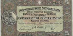 Switzerland 5 Francs 1947 Banknote