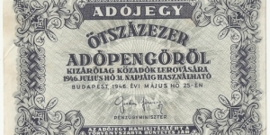 Hungary 500.000 Adopengöröl 1946 Banknote