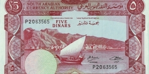 South Arabia N.D. (1967) 5 Dinars.

5 South Arabian Dinars = 5 Pounds Sterling. Banknote