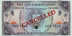 Western Samoa N.D. 2 Tala.

Specimen. Banknote