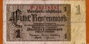 Third Reich | 
1 Rentenmark, 1937 | 

Obverse: Denomination | 
Reverse: Wheat sheaf | Banknote