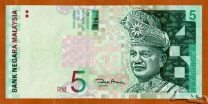 Malaysia | 
5 Ringgit, 2001 | 

Obverse: Portrait of Tuanku Abdul Rahman Ibni Al-Marhum Tuanku Muhammad (1895-1960), the first Supreme Head of State of the Federation of Malaya | 

Reverse: Multimedia Super Corridor, KLIA and Petronas Twin Towers | 

Watermark: Tunku Abdul Rahman | Banknote