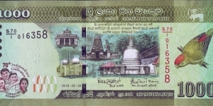 Sri Lanka 2018 1,000 Rupees.

70 Years of Independence. Banknote