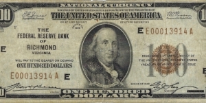 USA 100 Dollars
1929 
National Currency  Banknote