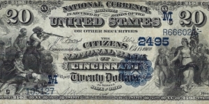 USA 20 Dollars
1900 
National Currency
(The Citizen's Bank of Cincinnati) Banknote