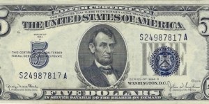 USA 5 Dollars
1934D
Silver Certificate Banknote