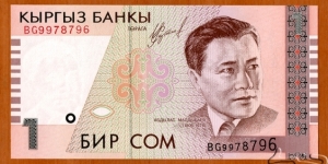 Kyrgyzstan | 
1 Som, 1999 | 

Obverse: Abdılas Maldıbayev (1906-1978), Kyrgyz composer, actor, and operatic tenor singer | 
Reverse: Kyrgyz nationalmusical instruments; Omuz and Qıl qıaq against the building of the Kyrgyz State Philharmonic Hall in Bishkek | 
Watermark: Abdılas Maldıbayev | Banknote