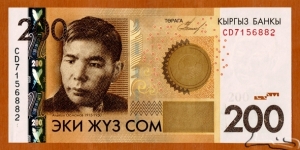 Kyrgyzstan | 
200 Som, 2010 | 

Obverse: Kyrgyz poet and playwright Alıqul Osmonov (1915-1950) | 
Reverse: A poetry verse by Alıqul Osmonova devoted to Isıq Qöl, and Isıq Qöl lake scene | 
Watermark: Alıqul Osmonov, and Electrotype 