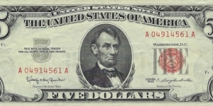 USA 5 Dollars
1963
United States Note Banknote