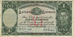 AUSTRALIA 1 Pound
1942 Banknote