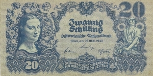 AUSTRIA 20 Schilling
1945 Banknote