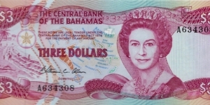 BAHAMAS 3 Dollars
1974 Banknote