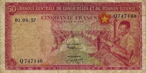 BELGIAN CONGO & RUANDA-URUNDI 50 Francs
1957 Banknote