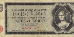 BOHEMIA-MOROVIA 50 Kronen
1940 Banknote