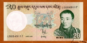 Bhutan | 
20 Ngultrum, 2006 | 

Obverse: Jigme Khesar Namgyel Wangchuck | 
Reverse: Punakha Dzong | 
Watermark: Jigme Khesar Namgyel Wangchuck | Banknote