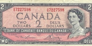 CANADA 2 Dollars
1954 Banknote