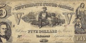 CONFEDERATE STATES
5 Dollars
1861 Banknote